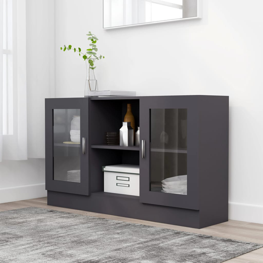 vidaXL Vitriinikaappi harmaa 120x30,5x70 cm lastulevy