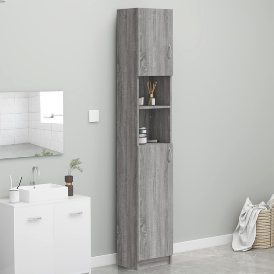 vidaXL Kylpyhuoneen kaappi harmaa Sonoma 32x25,5x190 cm tekninen puu