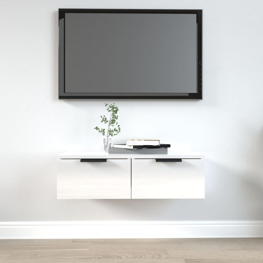 vidaXL Seinäkaappi korkeakiilto valkoinen 68x30x20 cm tekninen puu