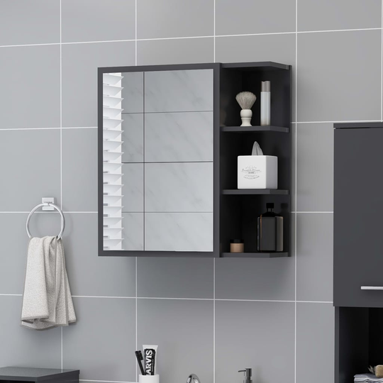 vidaXL Kylpyhuoneen peilikaappi harmaa 62,5x20,5x64 cm lastulevy