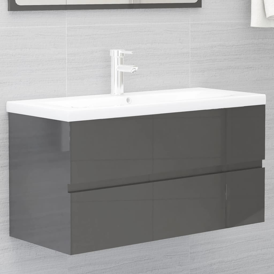 vidaXL Allaskaappi korkeakiilto harmaa 90x38,5x45 cm lastulevy
