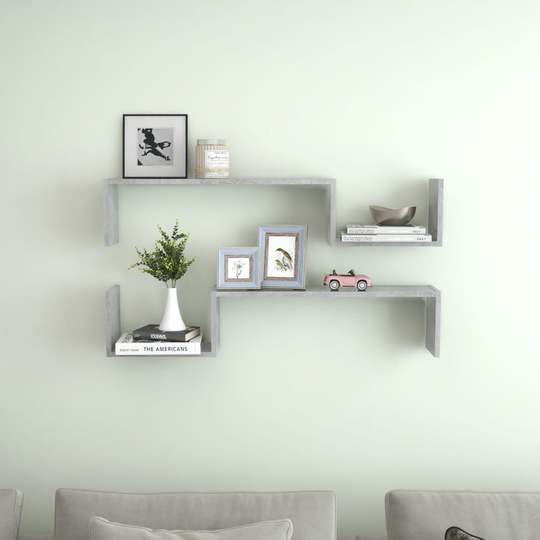 vidaXL Seinähyllyt 2 kpl betoninharmaa 100x15x20 cm lastulevy