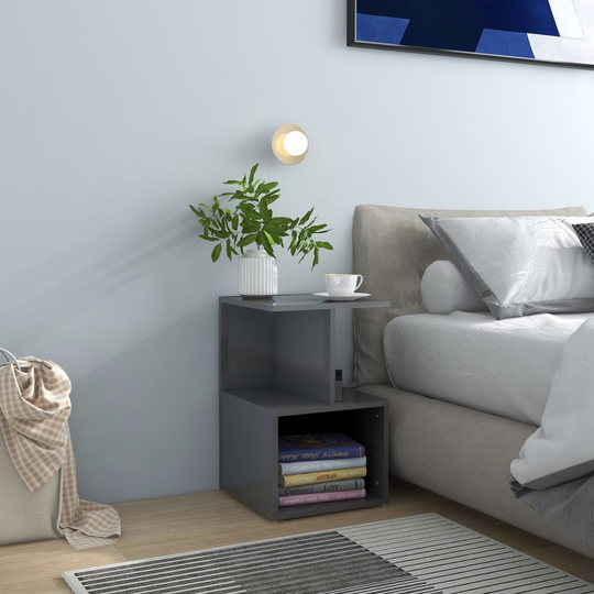 vidaXL Yöpöydät 2 kpl korkeakiilto harmaa 35x35x55 cm lastulevy