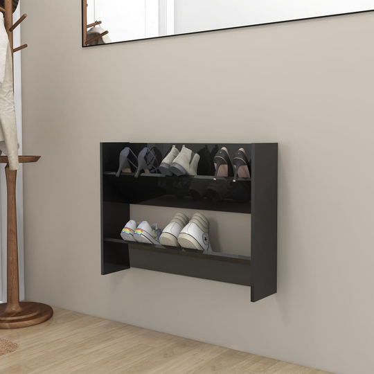 vidaXL Seinäkenkäkaappi korkeakiilto musta 80x18x60 cm lastulevy