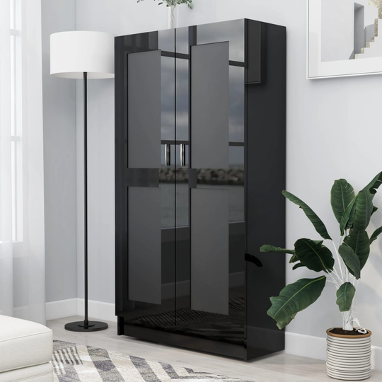 vidaXL Kirjahylly korkeakiilto musta 82,5x30,5x150 cm lastulevy