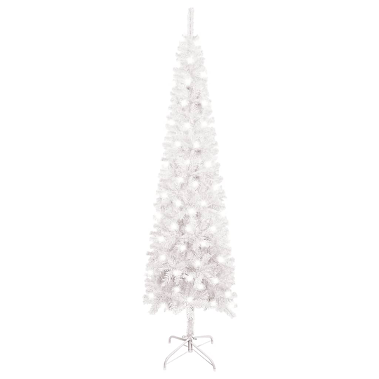 vidaXL Ohut joulukuusi LED-valoilla valkoinen 120 cm
