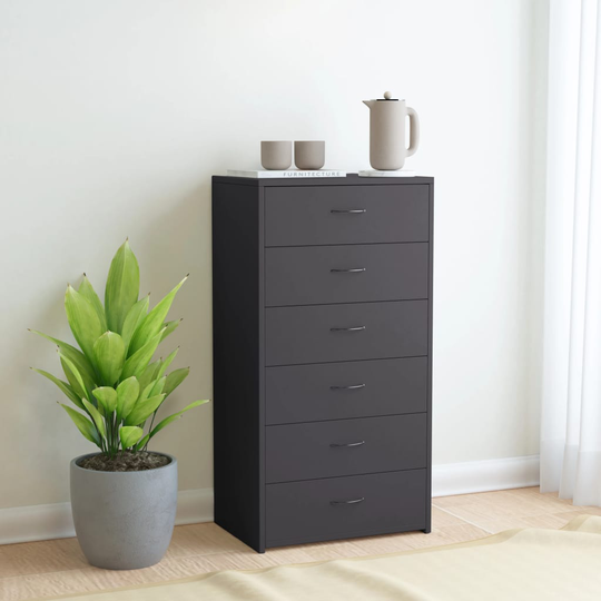 vidaXL Lipasto 6 vetolaatikolla harmaa 50x34x96 cm lastulevy