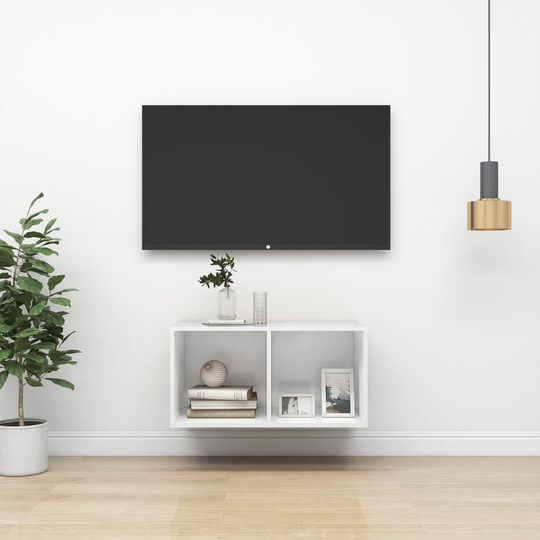 vidaXL Seinäkiinnitettävä TV-taso korkeak. valk. 37x37x72 cm lastulevy
