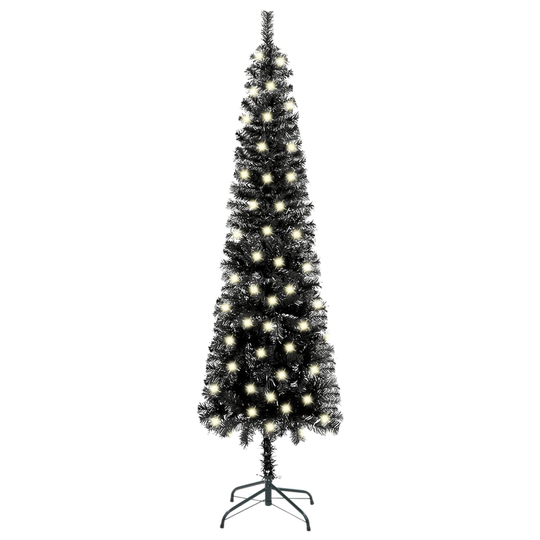 vidaXL Kapea joulukuusi LED-valoilla musta 150 cm