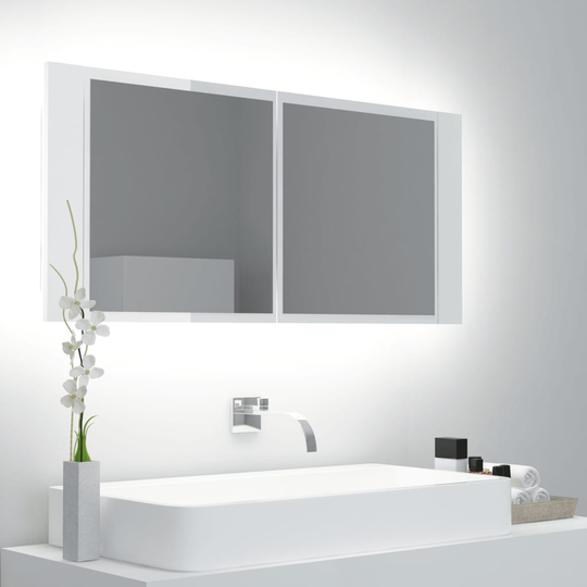 vidaXL Kylpyhuoneen LED peilikaappi korkeakiilto valk. 100x12x45 cm