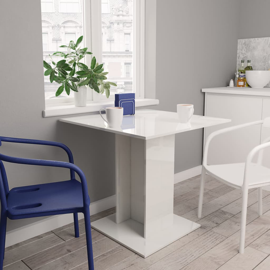 vidaXL Ruokapöytä korkeakiilto valkoinen 80x80x75 cm lastulevy