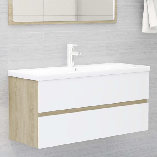 vidaXL Allaskaappi valkoinen ja Sonoma-tammi 100x38,5x45 cm lastulevy