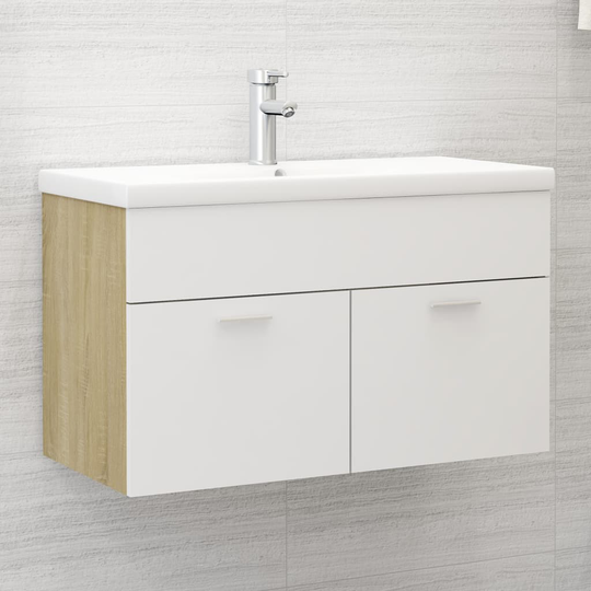 vidaXL Allaskaappi valkoinen ja Sonoma-tammi 80x38,5x46 cm lastulevy