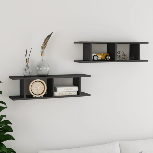 vidaXL Seinähyllyt 2 kpl korkeakiilto harmaa 78x18x20 cm lastulevy