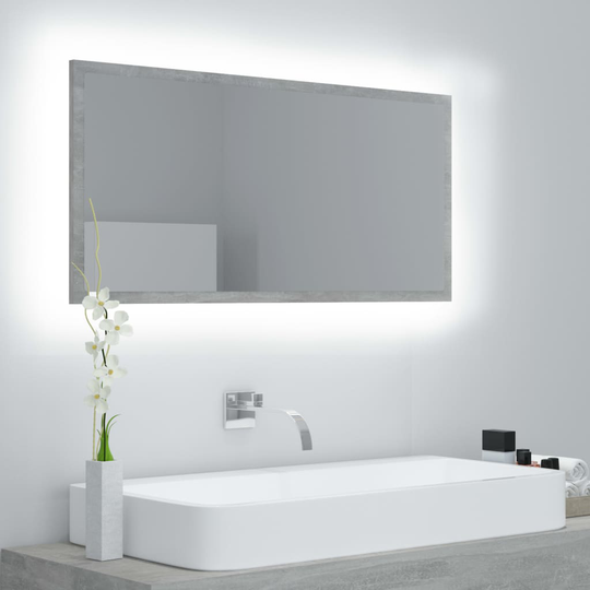 vidaXL Kylpyhuonepeili LED betoninharmaa 90x8,5x37 cm lastulevy