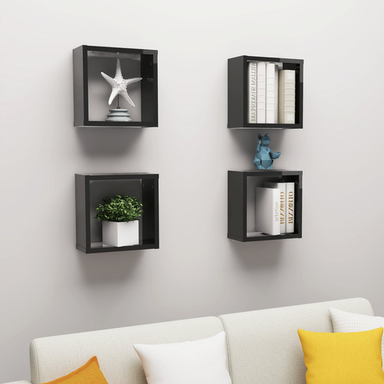 vidaXL Kuutioseinähyllyt 4 kpl korkeakiilto musta 30x15x30 cm