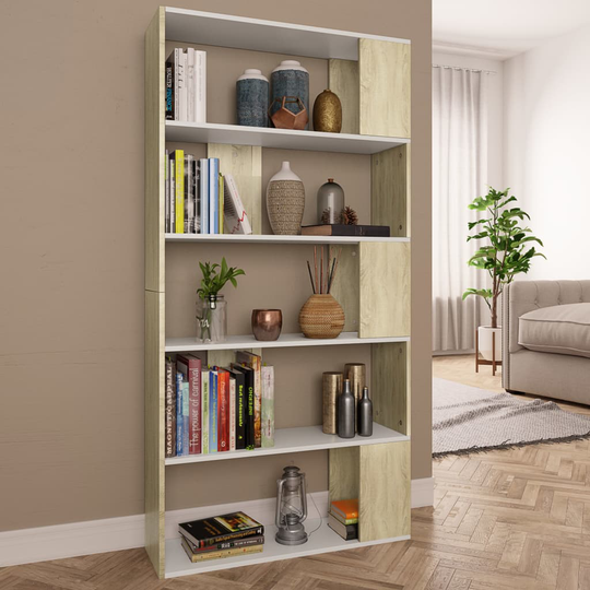 vidaXL Kirjahylly/tilanjakaja valk/Sonoma tammi 80x24x159 cm
