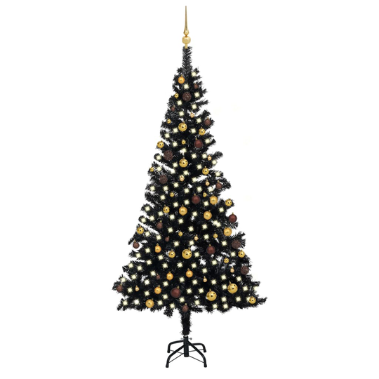 vidaXL Tekojoulukuusi LED-valoilla ja palloilla musta 240 cm PVC
