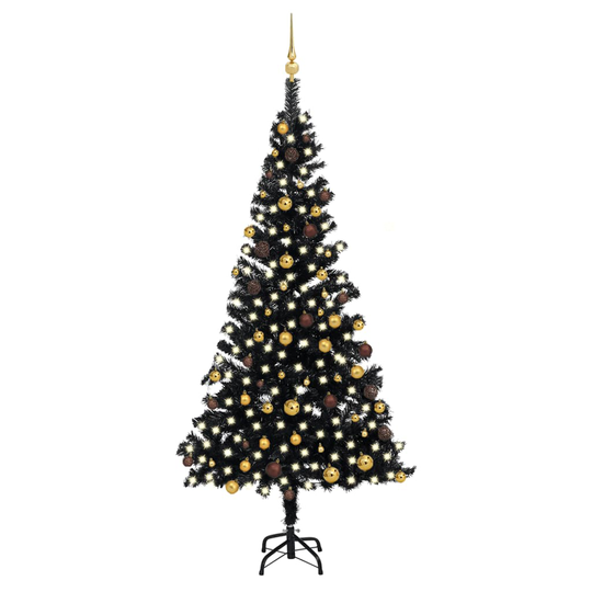 vidaXL Tekojoulukuusi LED-valoilla ja palloilla musta 210 cm PVC