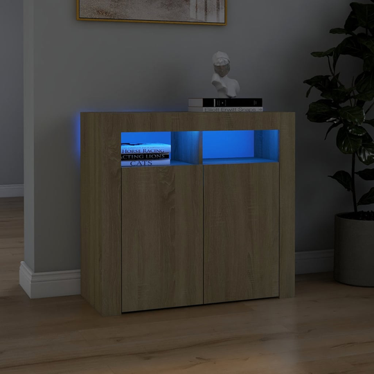 vidaXL Senkki LED-valoilla Sonoma-tammi 80x35x75 cm