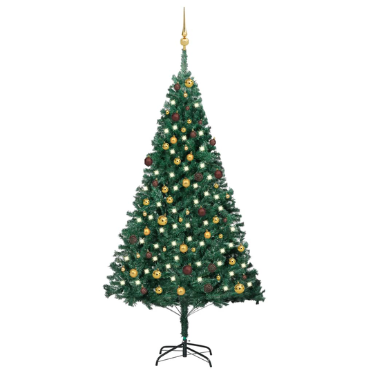 vidaXL Tekojoulukuusi LED-valoilla ja palloilla vihreä 210 cm PVC
