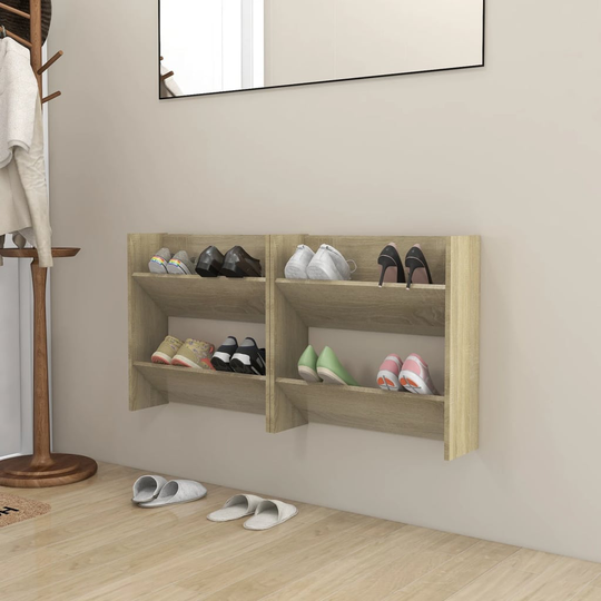 vidaXL Seinäkenkäkaapit 2 kpl Sonoma-tammi 60x18x60 cm lastulevy