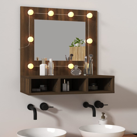 vidaXL Peilikaappi LED-valoilla ruskea tammi 60x31,5x62 cm