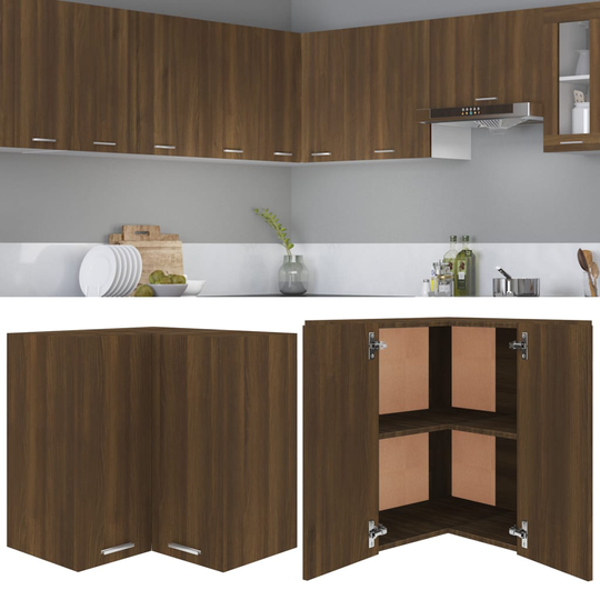 vidaXL Riippuva kulmakaappi ruskea tammi 57x57x60 cm tekninen puu